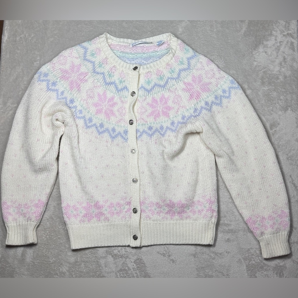 Women's Cream Nordic-Pattern Button Cardigan Sweater